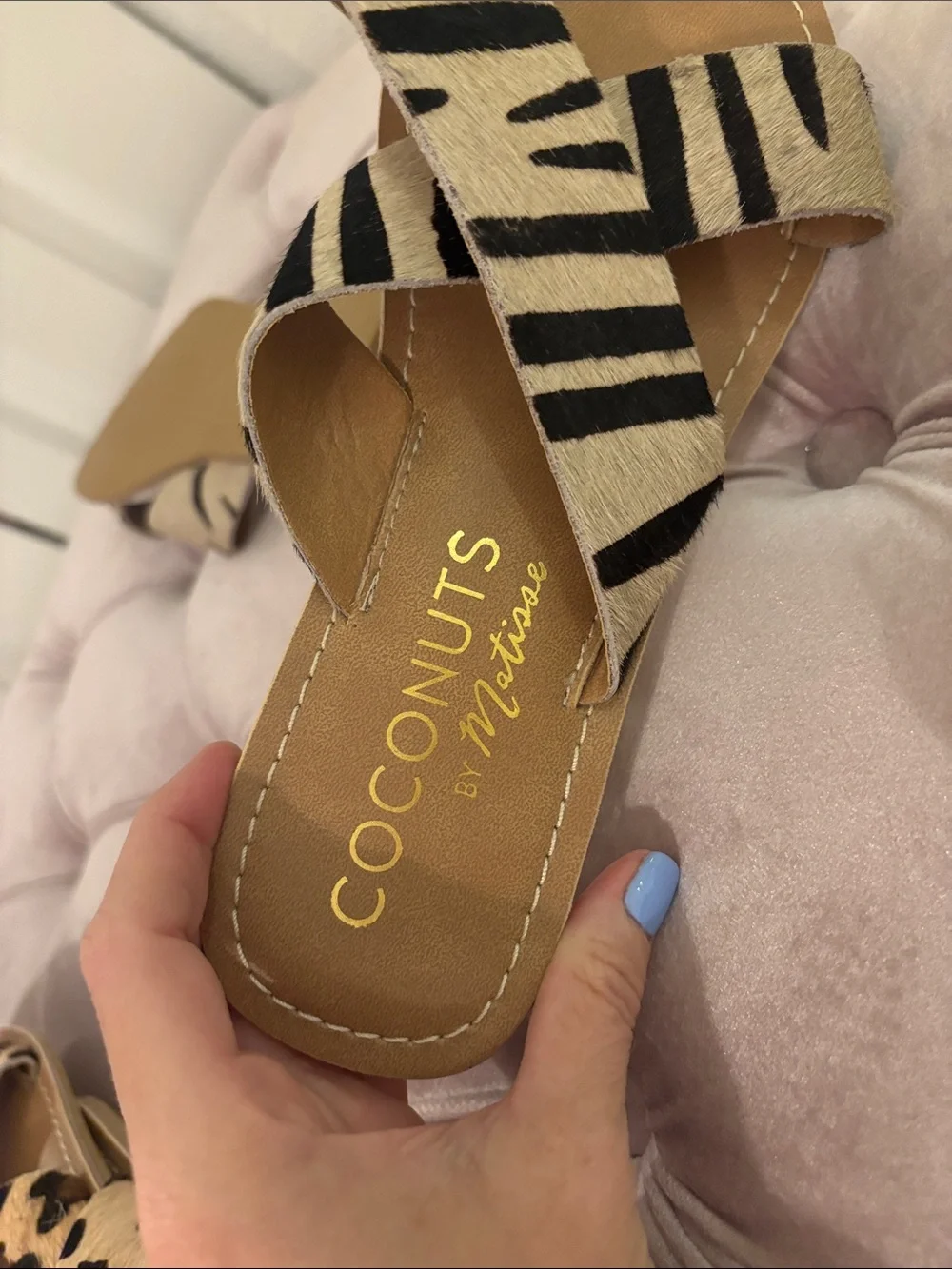 Coconuts by Matisse Zebra-Print Cross Strap Slide Sandals - Black & Cream